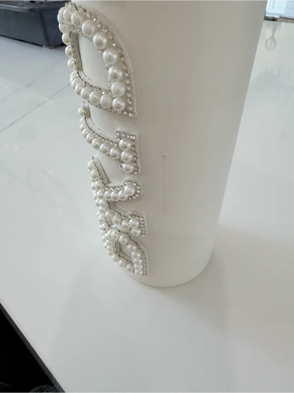 BEADED PEARL WHITE Decorative Tumbler -